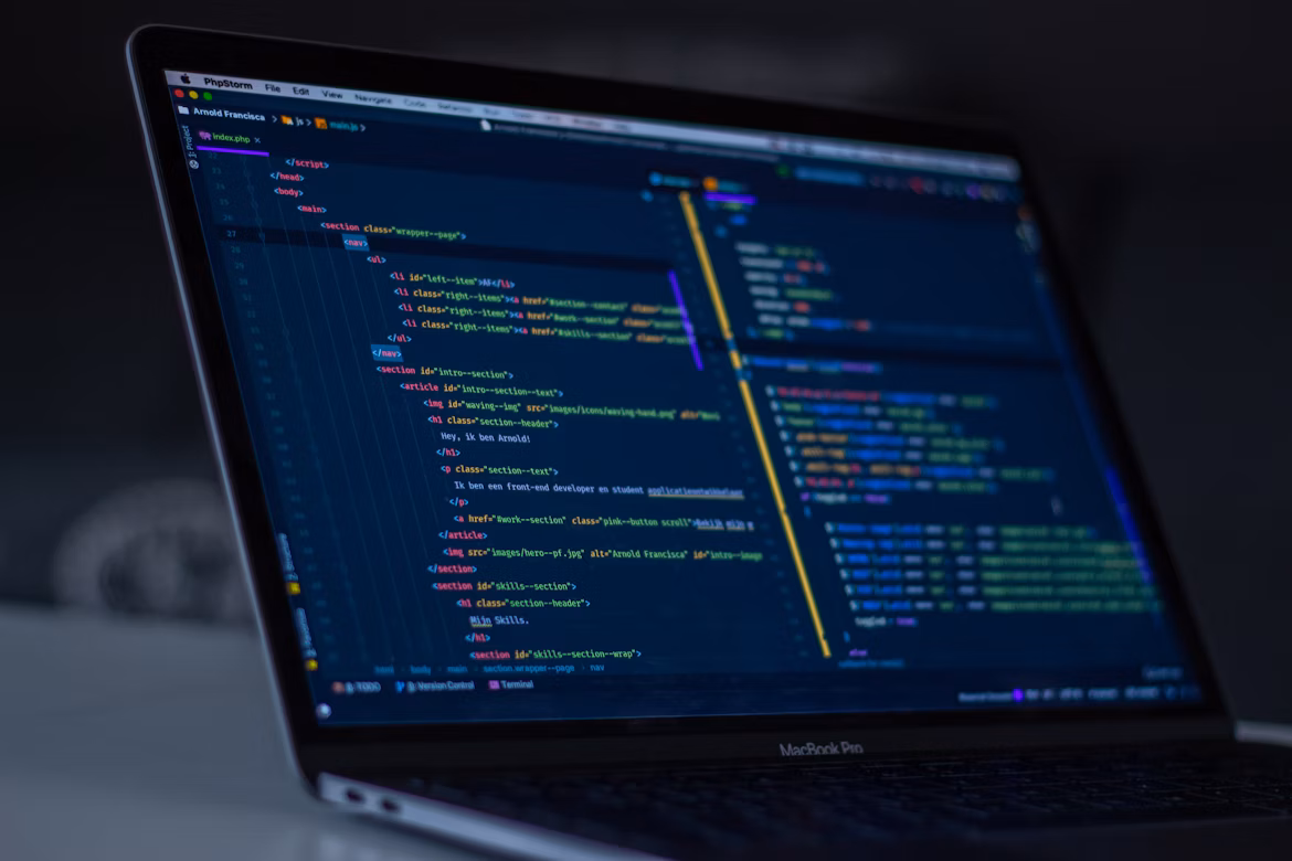 Coding workspace with laptop